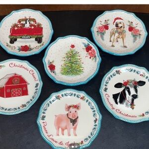 The Pioneer Woman Festive Holiday Plate Set with Red and Green Designs